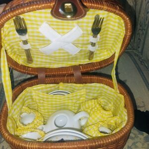 Yellow Gingham Picnic Basket Set